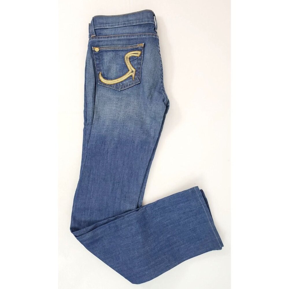 Rock & Republic Gold Thread Stitch Low Rise Straight Leg Jeans Women's Size 25